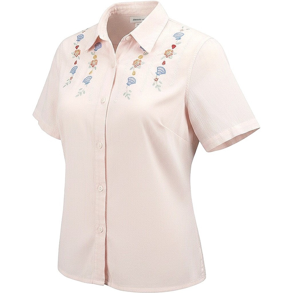 Alfred Dunner Womens Pink Embroidered Shell Floral Button Up Shirt Size 12